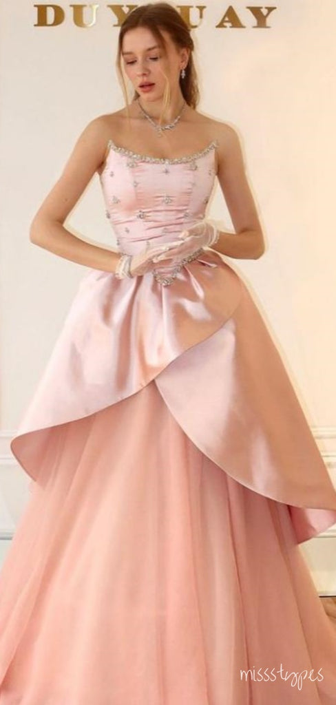 Princess Spliced Sweetheart Beading Pink Tulle Women Evening Prom Evening Dress,ZX230