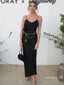 Vintage Spaghetti Strap Sheath Black Tea-Length Long Prom Evening Dress,ZX317
