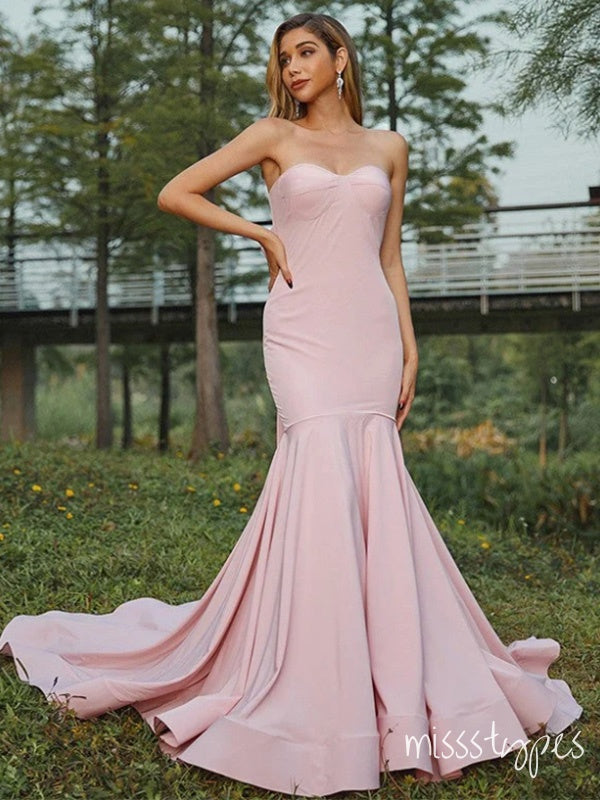 Women Pearl-Pink Sweetheart Mermaid Vintage Long Popular Prom Dresses,ZX123