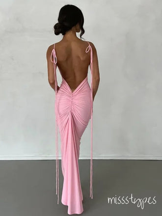 Pink Spaghetti Strap Mermaid Backless With Tail Prom Dresses,ZX104