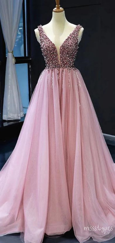 Luxurious Pink Empire Sweetheart Spaghetti Strap Long Prom Evening Dress,ZX301