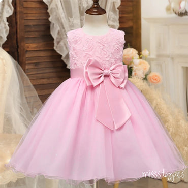 Cute-Pink Bow Empire Appliqued A-Line Tulle Popular Little Flower Girl Dresses, ET29
