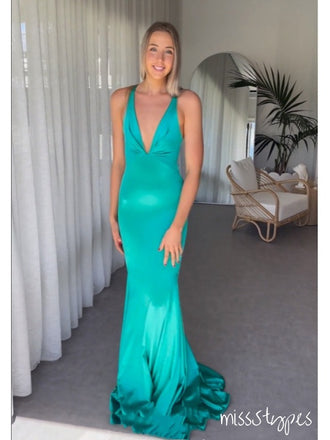 Sexy Mint-Green V-Neck Spaghetti Strap Backless Mermaid With Tail Evening Dresses ZX04