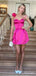 Sexy Hot-Pink Flower Sweetheart Strapless Mini Homecoming Dresses, HM59