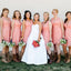 Pink Bodycon V-Neck Spaghetti Strap Empire Tea-Length Bridesmaid Dresses Online, BL30