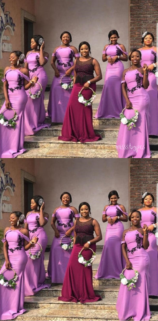 Purple Round-Neck Simple Mermaid Long Bridesmaid Dresses Online, BL129