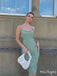 Simple Sage Green Spaghetti Strap Backless Tea-Length Mermaid Long Prom Dresses,ZX41