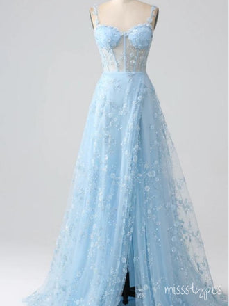 Vintage Blue Appliqued Sweetheart Floor-Length Fashion Prom Dresses,ZX171