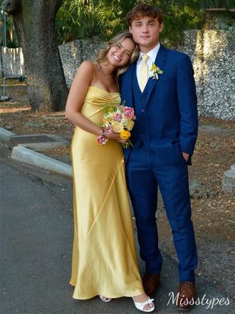 Pretty Yellow Mermaid Spaghetti Straps Maxi Long Prom Dress Ideas, Evening Party Dresses,ZX490
