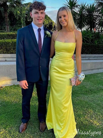 Sexy Yellow Mermaid Backless Maxi Long Prom Evening Party Women Dresses ,ZX399