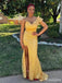 Gorgeous Yellow Mermaid One Shoulder Maxi Long Prom Dress Ideas, Evening Party Dresses,ZX487