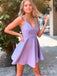 Lilac Simple Spaghetti Strap V-Neck Women Mini Party Homecoming Dresses,HM219