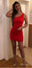 Simple One Shoulder Red Bodycon Women Flower Mini Party Homecoming Dresses,HM289