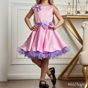Soft Violet Purple Satin Flower A-Line Girl Dresses, ET05