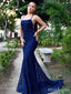 Women Simple Lace Spaghetti Strap Sleeveless Long Mermaid Prom Dresses,ZX49