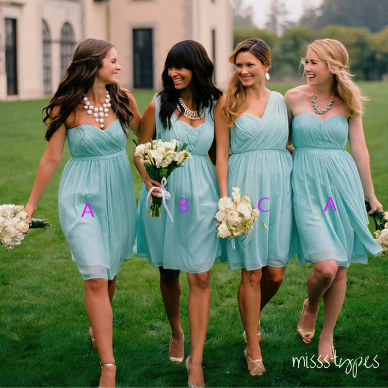 Vintage Mismatched Mint-Blue Empire Tea-Length Bridesmaid Dresses Online, BL29